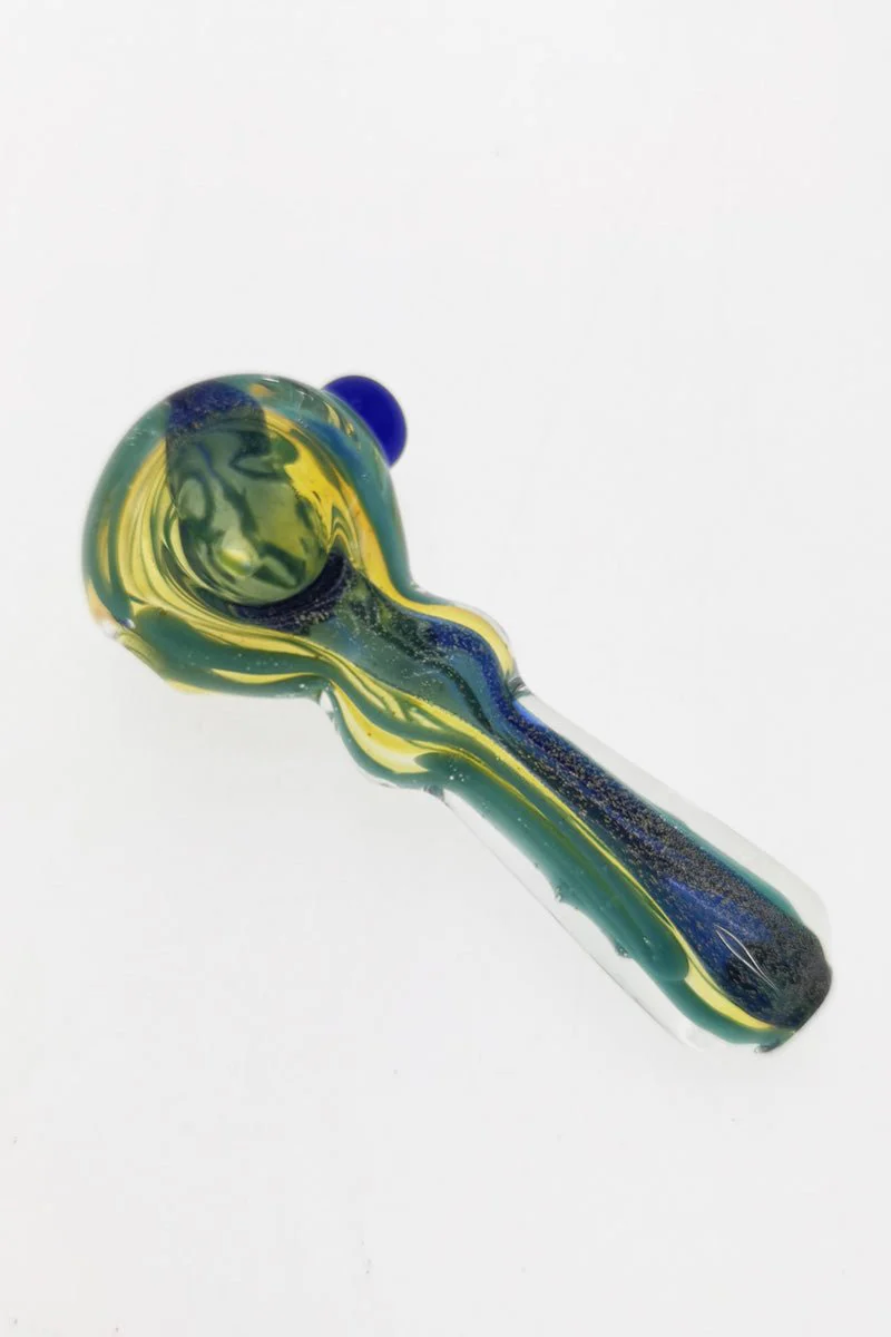 3.50" Dry Spoon Pipe w/ Marble & Multi-Color Ribbon (50g) Carb Hole: Left Side - Image 4