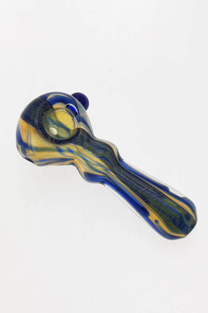 3.50" Dry Spoon Pipe w/ Marble & Multi-Color Ribbon (50g) Carb Hole: Left Side - Image 5