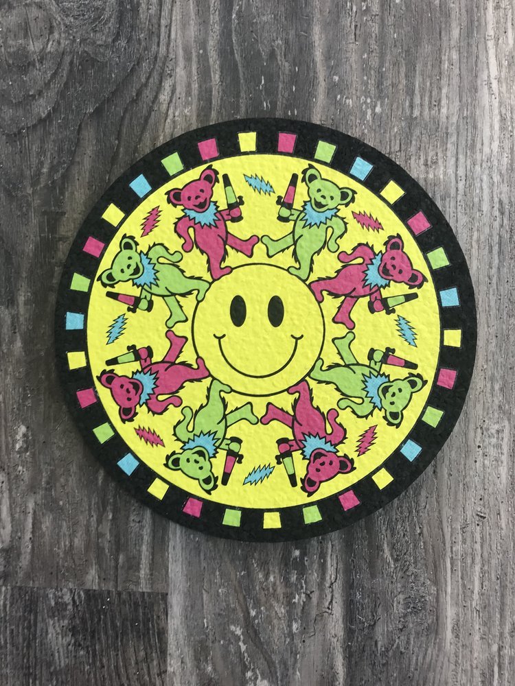 East Coasters - 8" Round BLUEGRASS GLASS - SMOKEY BEARS Coaster Dab Mat